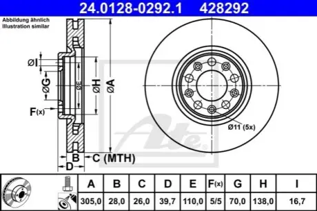 Диск гальмівний передн Лів/Прав ALFA ROMEO 159, GIULIETTA, TONALE FIAT 500X JEEP COMPASS, RENEGADE 1.0-2.4 09.05 ATE 24.0128-0292.1 Купити в Україні