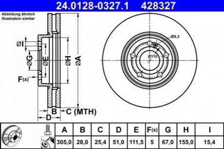 Диск тормозной (передний) MB A-class (W177)/B-class (W247)/EQA/GLA/GLB 18- (305x28) PRO+ ATE 24012803271 (фото 1)