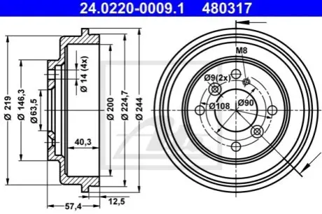 Тормозной барабан ATE 24022000091