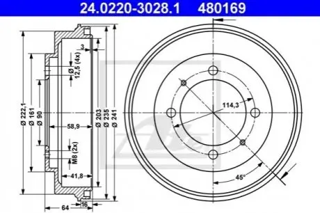 Гальмівний барабан задн MITSUBISHI CARISMA, SPACE STAR 1.3-1.9D 05.95-06.06 ATE 24022030281