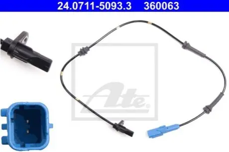 Датчик ABS задн Лів/Прав CITROEN C2, C2 ENTERPRISE, C3 I, C3 PLURIEL PEUGEOT 1007 1.1-1.6D 02.02 ATE 24071150933