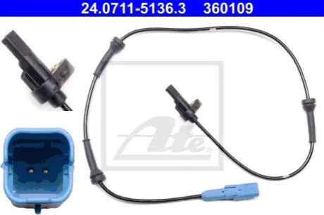 Датчик ABS задн Лів/Прав PEUGEOT 206, 206+ 1.1-2.0D 08.98 ATE 24071151363