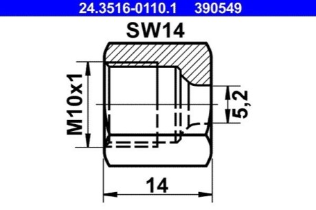 З'єднувач трубки гальмівний (M10x1/14x14/d=5.2) ATE 24351601101 (фото 1)