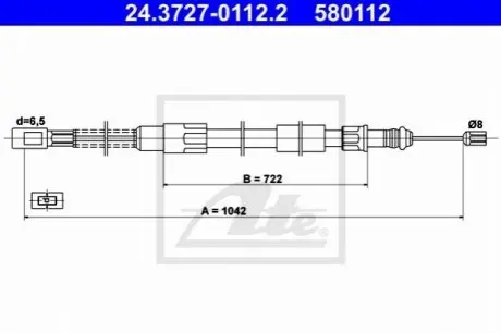 Трос стояночного гальма задн Лів (1042мм) VW LT 28-35 I 2.0-2.7D 04.75-06.96 ATE 24372701122
