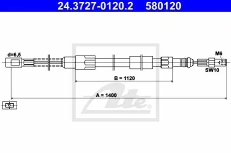 Трос стояночного гальма задн Лів/Прав (1400мм) VW LT 40-55 I 2.0/2.4/2.4D 04.75-06.96 ATE 24372701202