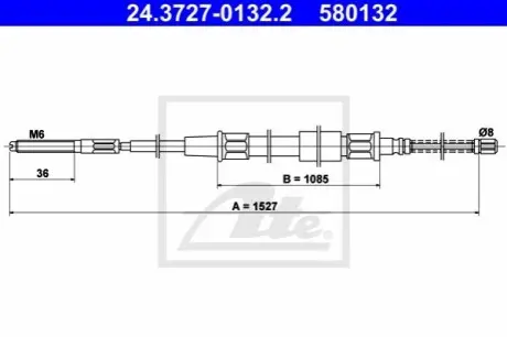 Трос стояночного гальма задн Лів/Прав (1527мм) SEAT TOLEDO I VW GOLF II, JETTA II 1.0-1.9D 08.83-03.99 ATE 24372701322