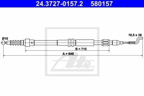 Трос стояночного гальма задн Лів/Прав (949мм) VW CALIFORNIA T4 CAMPER, TRANSPORTER T4 1.9D-2.8 07.90-06.03 ATE 24372701572 Купити в Україні