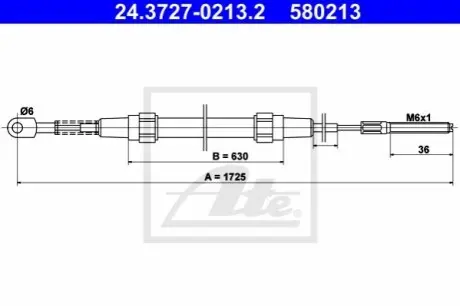 Трос стояночного гальма задн Лів/Прав (1725мм) BMW 3 (E30) 1.6-2.7 09.82-06.94 ATE 24372702132