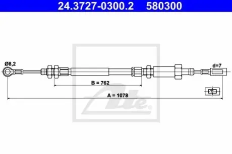 Трос стояночного гальма передн Лів/Прав (1078мм) CITROEN JUMPER I, JUMPER II FIAT DUCATO PEUGEOT BOXER 1.9D-2.8D 07.90 ATE 24372703002