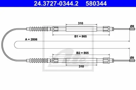 Трос стояночного гальма задн Лів/Прав (2806мм) CITROEN JUMPER I FIAT DUCATO PEUGEOT BOXER 1.9D-2.8D 02.94-04.02 ATE 24372703442