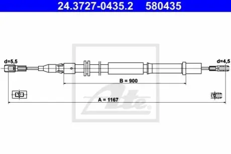 Трос стояночного гальма задн Лів/Прав (1167мм) MERCEDES V (638/2), VITO (W638) 2.0-2.8 02.96-07.03 ATE 24372704352