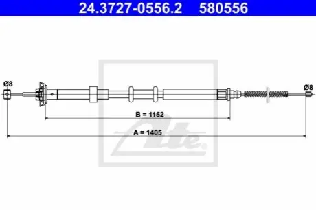 Трос стояночного гальма задн Лів (1405мм) FIAT PANDA 1.1-1.4CNG 09.03 ATE 24372705562