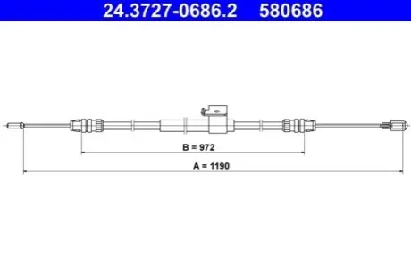 Трос стояночного гальма задн Прав (1190мм/972мм) FORD TRANSIT V363 2.0D/2.2D 08.13 ATE 24372706862 Купити в Україні