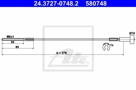Трос стояночного гальма передн Лів/Прав (279мм) CHEVROLET VECTRA OPEL ASTRA G, ASTRA G CLASSIC, VECTRA B, ZAFIRA A 1.2-2.6 09.95-06.10 ATE 24372707482