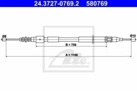 Трос стояночного тормоза задн Лев (1106мм) OPEL CORSA C 1.0-1.8 09.00-12.12 ATE 24372707692