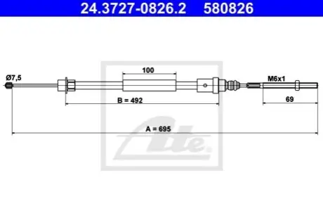 Трос стояночного гальма задн Лів (695мм) PEUGEOT 406 1.8-3.0 11.95-12.04 ATE 24372708262