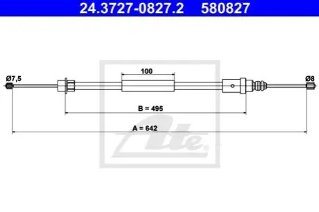 Трос стояночного гальма задн Прав (642мм) PEUGEOT 406 1.8-3.0 11.95-12.04 ATE 24372708272