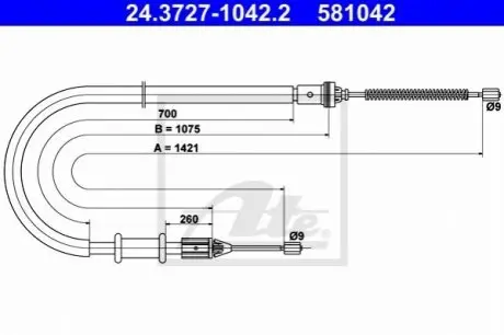 Трос стояночного гальма задн Прав (1421мм) NISSAN KUBISTAR RENAULT KANGOO, KANGOO EXPRESS 1.0-1.9D 08.97 ATE 24372710422