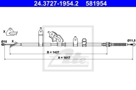 Трос стояночного гальма задн Лів (1617мм) TOYOTA URBAN CRUISER, YARIS 1.0-1.8 08.05-03.16 ATE 24372719542