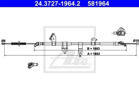 Трос стояночного гальма задн Лів (1882мм) TOYOTA RAV 4 III, RAV 4 IV 2.0-3.5 11.05 ATE 24372719642