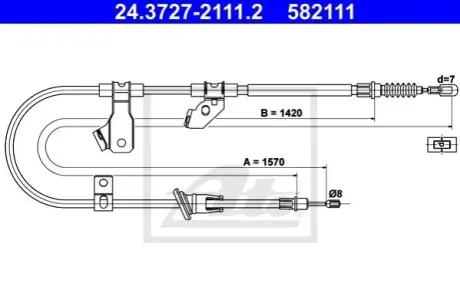 Трос стояночного гальма задн Прав (1570мм) MITSUBISHI COLT, COLT CZC VI, COLT VI 1.1-1.5D 06.04-06.12 ATE 24372721112