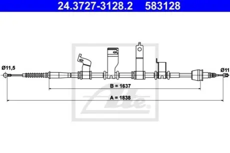 Трос стояночного гальма задн Лів (1838мм) HYUNDAI IX20 KIA VENGA 1.4-1.6LPG 02.10 ATE 24.3727-3128.2