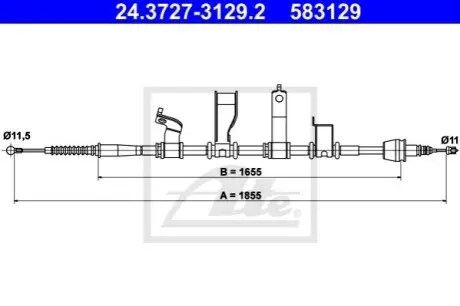 Трос стояночного гальма задн Прав (1855мм/1655мм) HYUNDAI IX20 KIA VENGA 1.4-1.6LPG 02.10 ATE 24.3727-3129.2