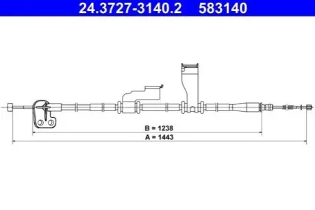 Трос стояночного гальма задн Прав (1443мм/1450мм) HYUNDAI I10 I, I10 II 1.0-1.1LPG 12.07-12.19 ATE 24372731402