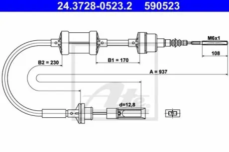 Трос зчеплення (937мм/400мм) FIAT BRAVA, BRAVO I, MAREA 1.2/1.4 10.95-12.02 ATE 24372805232