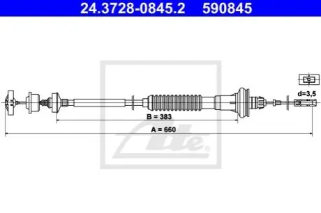 Трос зчеплення (660мм/350мм) PEUGEOT 206 1.1-2.0D 08.98 ATE 24372808452