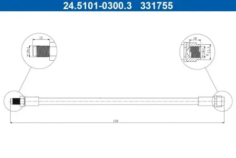 Гальмівний шланг задн Лів/Прав (довжина 330мм, M10x1/M10x1) MERCEDES M (W163) 2.3-5.4 02.98-06.05 ATE 24.5101-0300.3