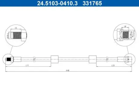 Гальмівний шланг гнучкий передн Лів/Прав (довжина 440мм, M10x1) BMW 5 (E39) 2.0-4.9 09.95-05.04 ATE 24510304103 Купити в Україні
