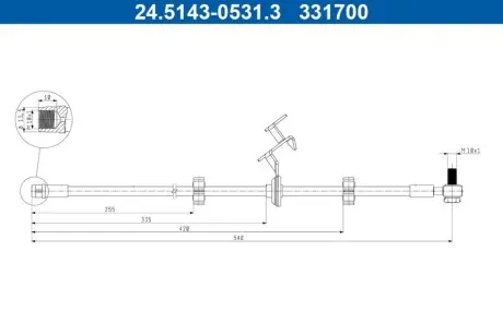 Гальмівний шланг гнучкий передн Лів (довжина 540мм, M10x1/M10x1) MERCEDES M (W163) 2.3-5.4 02.98-06.05 ATE 24514305313