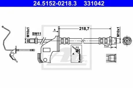 Гальмівний шланг гнучкий задн Лів (довжина 230мм, M10x1/M10x1) OPEL ASTRA H, ASTRA H CLASSIC, ASTRA H GTC 1.2-2.0 01.04 ATE 24515202183