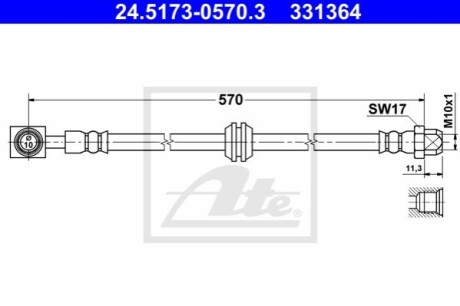 Шланг гальмівний - 24.5173-0570.3 (34321503079, 34306794002, 34106779817) ATE 24517305703