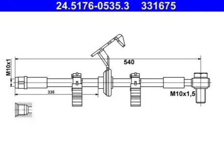 Гальмівний шланг гнучкий передн Прав (довжина 540мм, M10x1/M10x1) MERCEDES M (W163) 2.3-5.4 02.98-06.05 ATE 24517605353