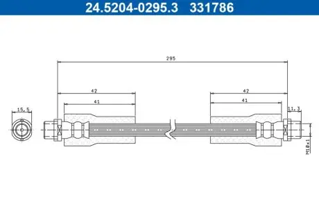 Гальмівний шланг гнучкий передн (довжина 295мм, M10x1) AUDI A4 B5, A6 C5 SKODA SUPERB I VW PASSAT B5, PASSAT B5.5 1.6-4.2 11.94-03.08 ATE 24.5204-0295.3