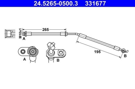 Шланг гальмівний (передній) Toyota Yaris 10- ATE 24526505003 (фото 1)