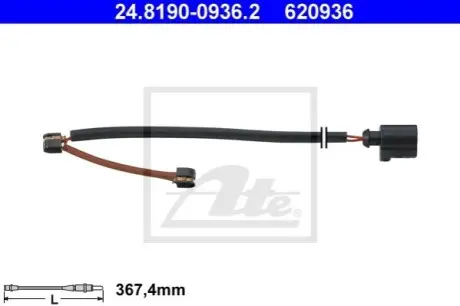 Датчик зносу гальмівних колодок передн PORSCHE CAYENNE VW TOUAREG 2.5D-5.0D 05.02-09.10 ATE 24819009362
