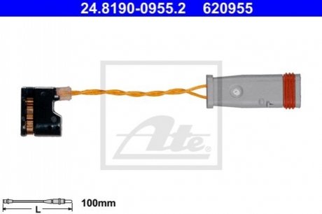 Датчик зносу дискових гальмівних колодок ATE 24.8190-0955.2 (фото 1)