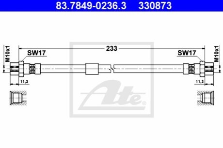 Тормозной шланг - 83.7849-0236.3 (1T0611775, 1T0611775A) ATE 83784902363