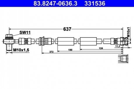 Шланг гальмівний (передній) Skoda Octavia/Superb/VW Golf/Passat 12- ATE 83824706363