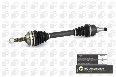 Полуось Peugeot 206 1.1-1.6 98-09 (21/22) 612mm (+ABS 48z) Л. BGA DS6714LA