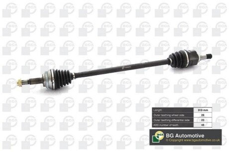 Полуось Toyota Corolla 1.4/1.6 02-07 (26z/910mm) Пр. BGA DS7610R