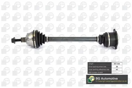 Полуось Passat/Superb 1.9TDI/2.5TDI/2.3i/2.8i 00-05 (38/45) 611mm Л. BGA DS9621LA Купить в Украине