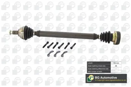 Піввісь (передня) Seat Cordoba/Ibiza/Skoda Fabia/Roomster/VW Polo 1.2/1.4/1.9D 99- (R) (36x751) BGA DS9627R Купити в Україні
