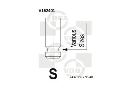 Клапан (випуск) Hyundai Accent/Santa Fe/Kia Sportage 1.5-2.2CRDi (24.40x6x95.5) (азотування) BGA V162401 Купити в Україні