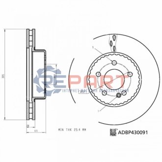 Диск гальмівний (передній) MB C-class (W205)/E-class (W213) 13- (305х25.4) BLUE PRINT ADBP430091 (фото 1)