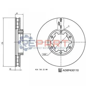Диск гальмівний передн Лів/Прав NISSAN CABSTAR, CABSTAR E, NT400 CABSTAR 2.5D/3.0D 10.98 BLUE PRINT ADBP430110 Купити в Україні