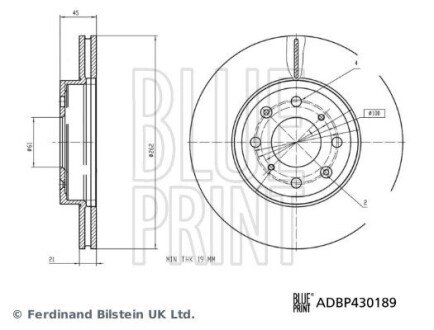 HONDA Диск гальмівний передн. JAZZ V (GR_) 1.5 eHEV BLUE PRINT ADBP430189 (фото 1)